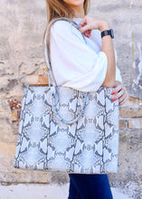 Load image into Gallery viewer, Marci Large Tote Bag Snake Gray Stone