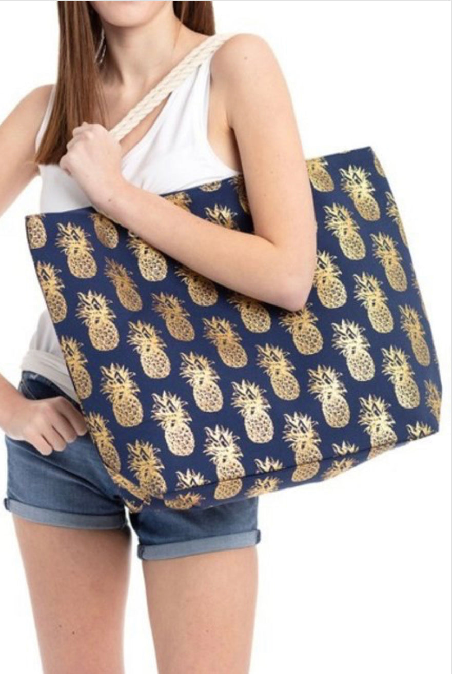 PINEAPPLE GLITTER BEACH BAG Blue/White – Nina's Boutique