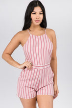 Load image into Gallery viewer, STRIPED PRINT SLEEVELESS ROMPER WITH SIDE POCKET
