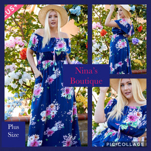 Plus Size FLORAL PRINT OFF SHOULDER MAXI DRESS