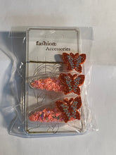 Load image into Gallery viewer, Butterfly 3 pc hair clips with confetti
