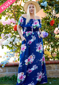 Plus Size FLORAL PRINT OFF SHOULDER MAXI DRESS