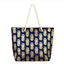 Load image into Gallery viewer, PINEAPPLE GLITTER BEACH BAG Blue/White
