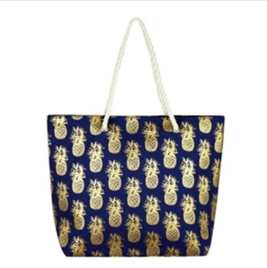 PINEAPPLE GLITTER BEACH BAG Blue/White