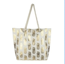 Load image into Gallery viewer, PINEAPPLE GLITTER BEACH BAG Blue/White
