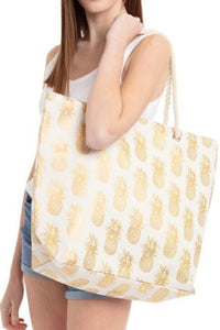 PINEAPPLE GLITTER BEACH BAG Blue/White