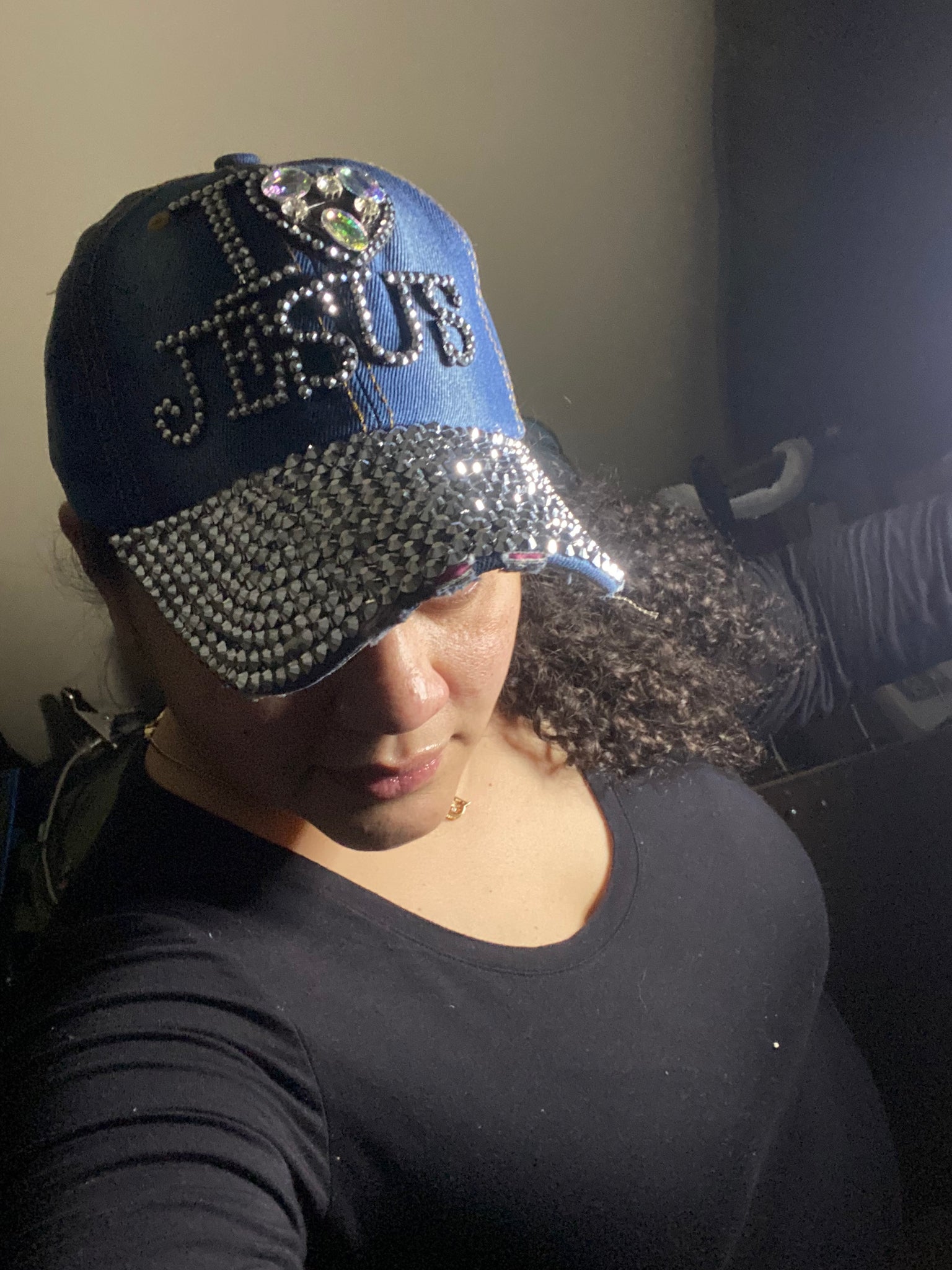 Elonmo Women's Bling Baseball Cap - Rhinestone Love Letter Design, Adjustable Denim Hat, One Size Fits Most