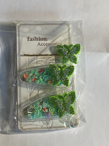 Butterfly 3 pc hair clips with confetti