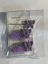 Load image into Gallery viewer, Butterfly 3 pc hair clips with confetti
