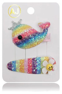 Whale/Elephant  2-pc Hair Clip Set 2.96 in Long