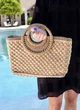 Load image into Gallery viewer, Sarasota Woven Straw Handbag Tan/Back
