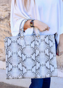 Marci Large Tote Bag Snake Gray Stone