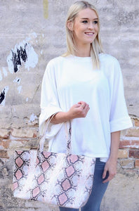 Cassie Shoulder Tote Bag Snake Peach