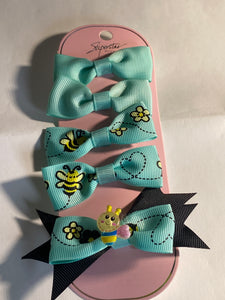 Bee Bow 5-pc Alligator Clip Bow Set 2.37 in 3.55 in Long